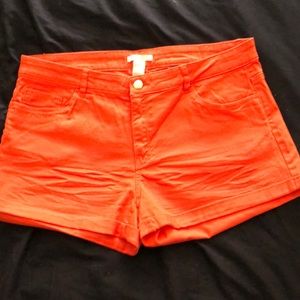 Orange denim shorts